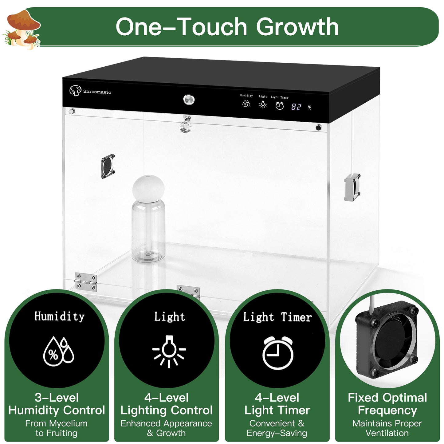 Smart Mushroom Growing Kit for Indoor Use, Automatic Humidity&Light Control, Mushroom Grow Box with Fresh Air Exchange System, Grow Gourmet&Functional Mushrooms at Home, Monotub Compatible