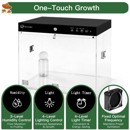 Smart Mushroom Growing Kit for Indoor Use, Automatic Humidity&Light Control, Mushroom Grow Box with Fresh Air Exchange System, Grow Gourmet&Functional Mushrooms at Home, Monotub Compatible