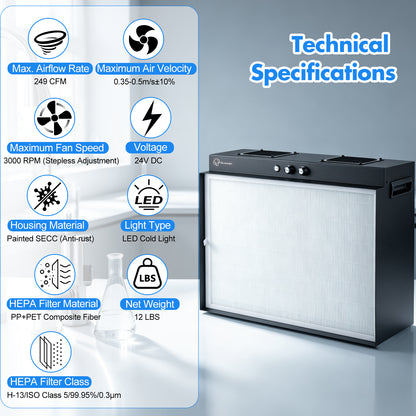 Laminar Flow Hood with H13 HEPA Filter | Clean Bench for Mycology, Mushroom Cultivation & Lab Use